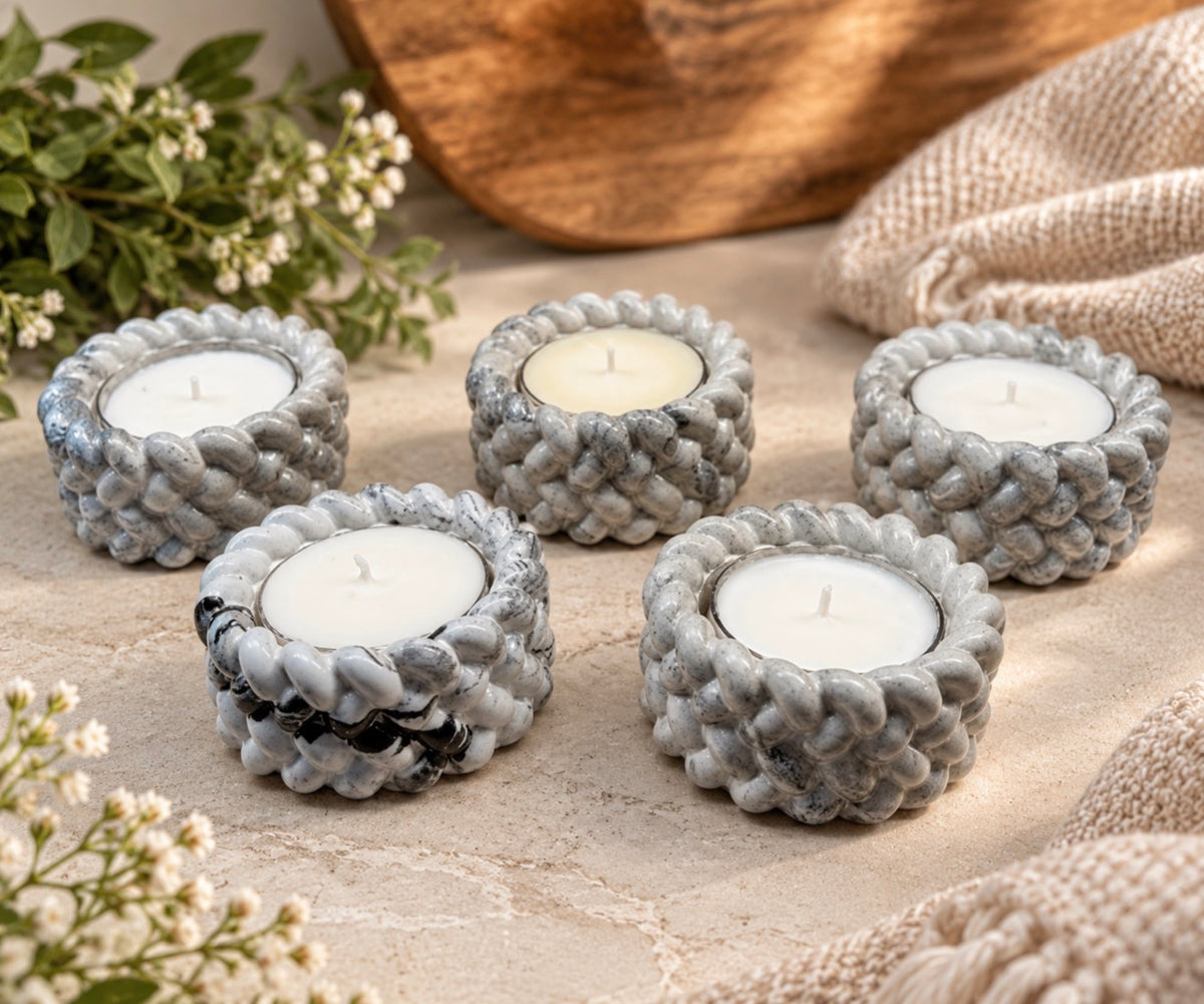 Handmade Braided Cement Tea Light Holder