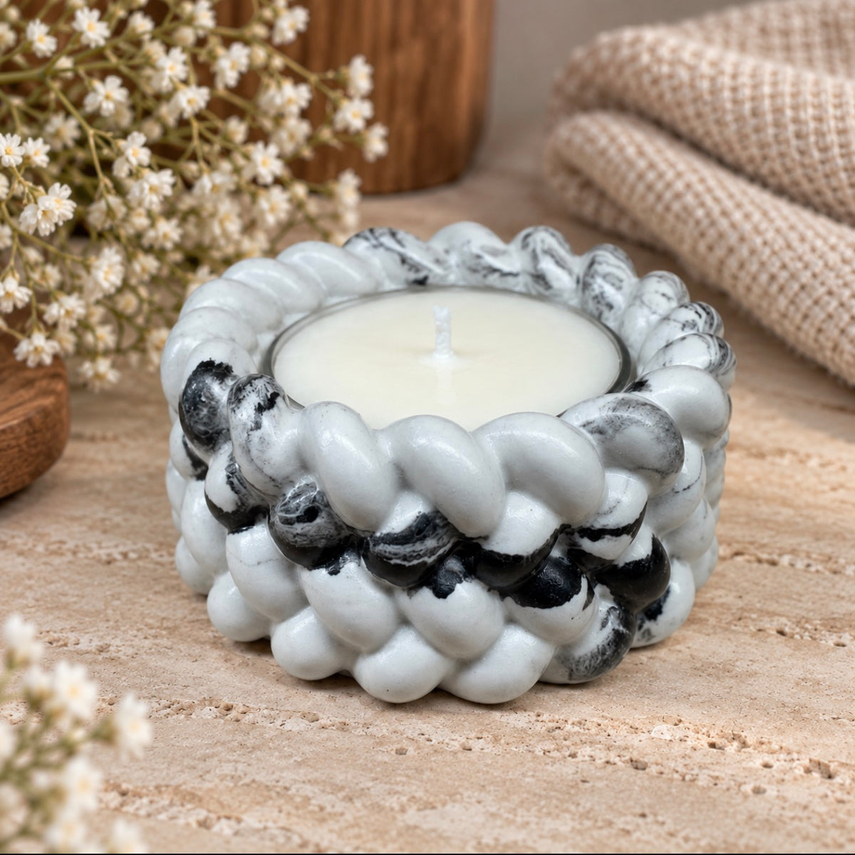 Handmade Braided Cement Tea Light Holder