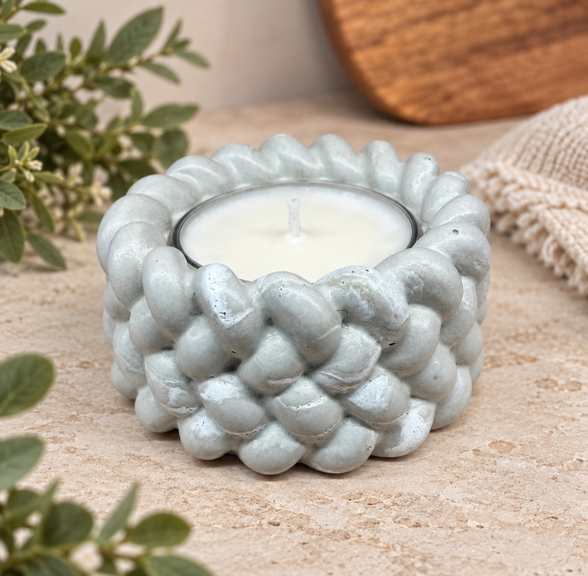 Handmade Braided Cement Tea Light Holder