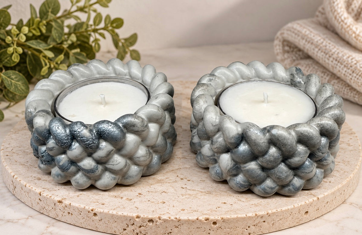 Handmade Braided Cement Tea Light Holder