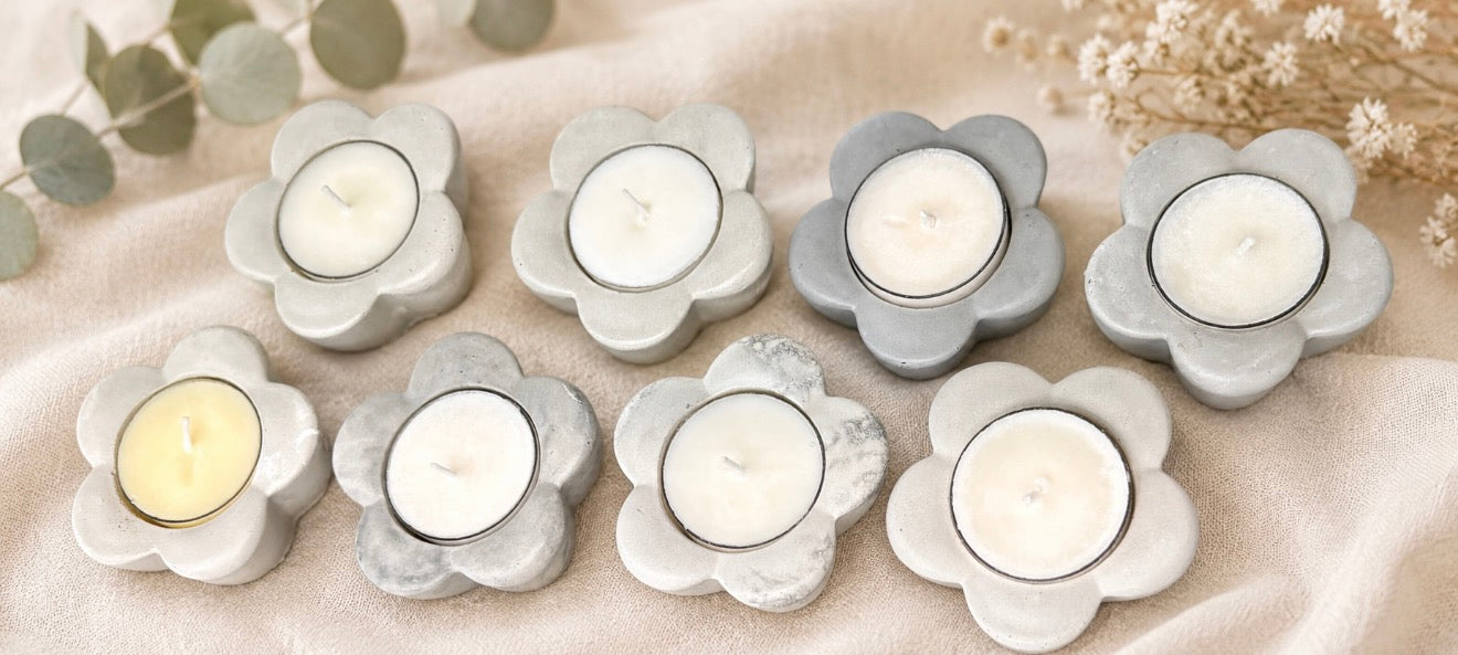 Handmade Cement Daisy Tea Light Holder